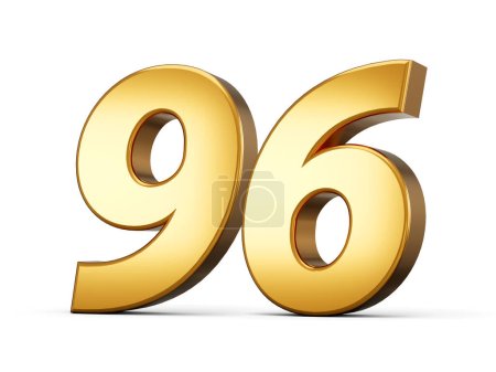 3d Shiny Gold Number 96, Ninety Six 3d Gold Number Isolated On White Background, 3d illustration