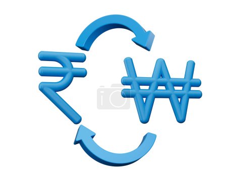 Foto de Rupia azul 3d y ganó iconos de símbolo con flechas de cambio de dinero en el fondo blanco, ilustración 3d - Imagen libre de derechos