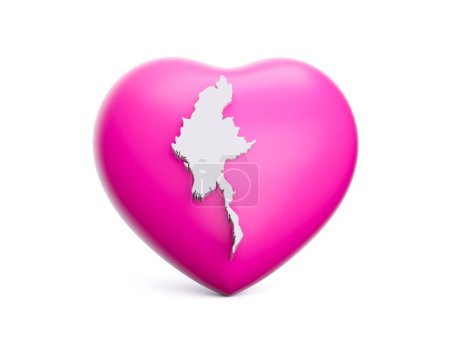 Photo for 3d Pink Heart With 3d White Map Of Burma Myanmar Isolated On White Background, 3d illustration - Royalty Free Image