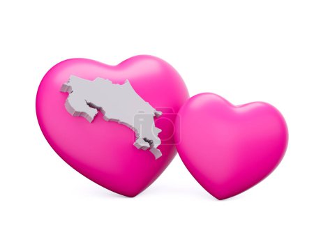 Photo for 3d Shiny Pink Hearts With 3d White Map Of Costa Rica Isolated On White Background, 3d illustration - Royalty Free Image