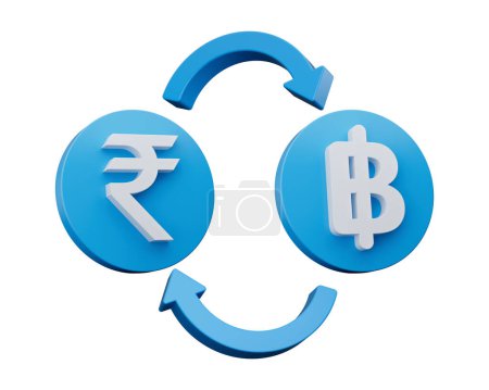 Foto de Rupia blanca 3d y símbolo de Baht en iconos azules redondeados con flechas de cambio de dinero, ilustración 3d - Imagen libre de derechos