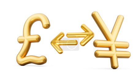 Téléchargez les photos : Icône de symbole de livre d'or et de yen 3d avec des flèches d'échange d'argent sur fond blanc, illustration 3d - en image libre de droit
