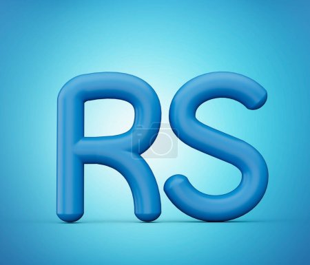 Téléchargez les photos : Icône de monnaie 3d bleu brillant pakistanaise roupie RS isolé sur fond bleu, illustration 3d - en image libre de droit