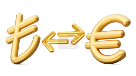 Téléchargez les photos : Icônes de symbole d'or de la livre 3d et d'euro avec des flèches de change sur le fond blanc, illustration 3d - en image libre de droit
