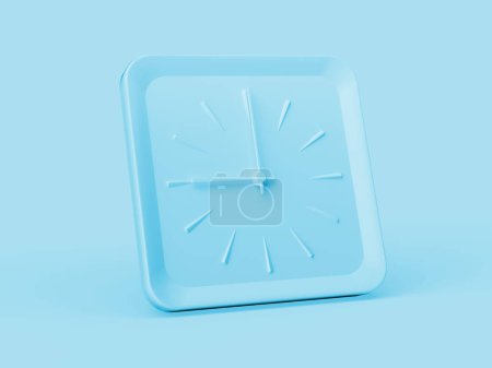 Photo for 3d Simple Soft Blue Square Wall Clock 9 O'Clock Nine O'Clock On Blue Background 3d illustration - Royalty Free Image