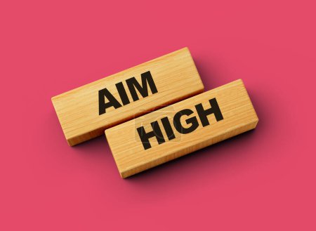 Photo for Wooden blocks aim high word isolated background 3d illustration - Royalty Free Image