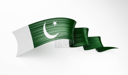Bandera 3d de Pakistán Cinta de bandera pakistaní ondeante 3d sobre fondo blanco, ilustración 3d