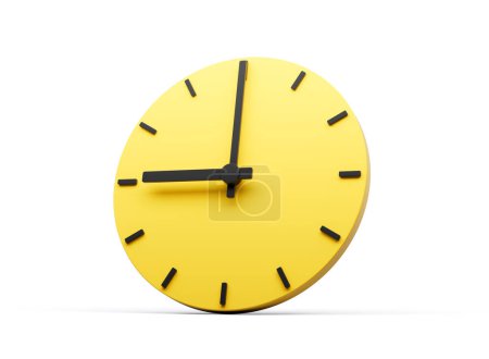Photo for 3d Simple Yellow Round Wall Clock 9 O'Clock Nine O'clock On White Background 3d illustration - Royalty Free Image