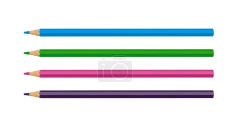 Photo for Set Of Four Polychromos Blue Green Pink And Purple Colored Pencils On White Background - Royalty Free Image