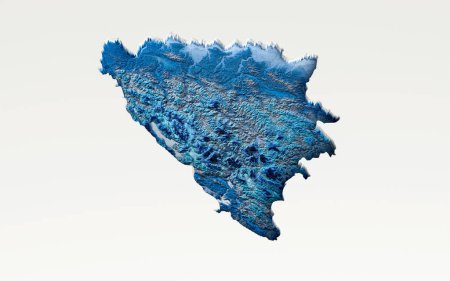 Photo for 3d Deep Blue Water Bosnia And Herzegovina Map Shaded Relief Map On White Background 3d Illustration - Royalty Free Image