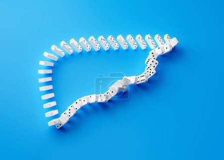 Foto de Hígado humano único 3d hecho de azulejos de dominó aislado en fondo azul Ilustración 3d - Imagen libre de derechos
