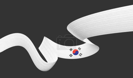 Téléchargez les photos : 3d drapeau de la Corée du Sud 3d ondulé brillant ruban de Corée du Sud isolé sur fond gris Illustration 3d - en image libre de droit