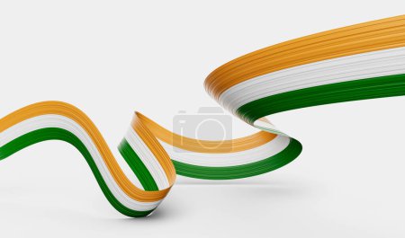 3d Flagge von Indien 3d Wavy Shiny India Ribbon Isoliert auf weißem Hintergrund 3d Illustration