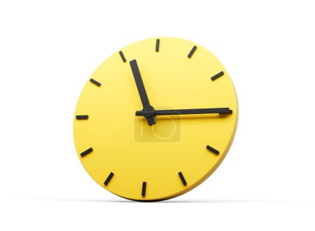 Téléchargez les photos : Horloge murale ronde jaune simple 3d 11 : 15 Onze Quinze Quarter Illustration 3d des onze derniers jours - en image libre de droit