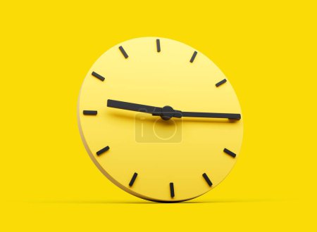 Photo for 3d Yellow Round Wall Clock 9:15 Nine Fifteen Quarter Past Nine On Yellow Background 3d illustration - Royalty Free Image
