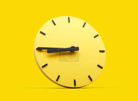 Photo for 3d Yellow Round Wall Clock 8:45 Eight Forty Five Quarter To 9 On Yellow Background 3d illustration - Royalty Free Image