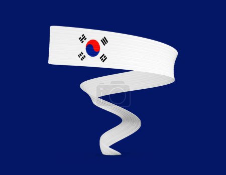 Téléchargez les photos : 3d drapeau de la Corée du Sud 3d brillant ondulant ruban drapeau isolé sur fond bleu, illustration 3d - en image libre de droit