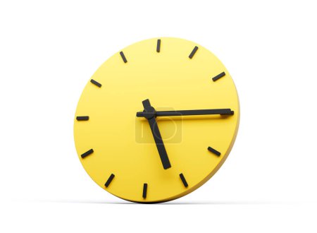 Téléchargez les photos : Horloge murale ronde jaune simple 3d 5 : 15 Cinq Quinze Quarter Cinq dernières illustrations 3d - en image libre de droit