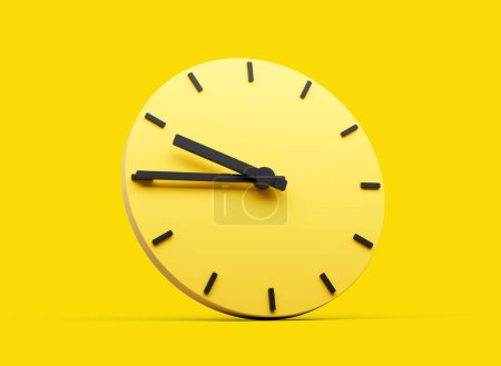 Photo for 3d Yellow Round Wall Clock 9:45 Nine Forty Five Quarter To 10 On Yellow Background 3d illustration - Royalty Free Image