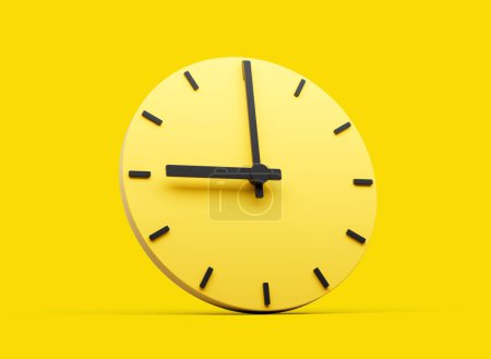 Photo for 3d Simple Yellow Round Wall Clock 9 O'Clock Nine O'clock On Yellow Background 3d illustration - Royalty Free Image