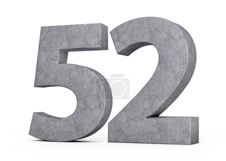 3d Concrete Number Fifty two 52 Digit Made Of Grey Concrete Stone On White Background 3d Illustration