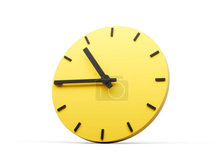 Téléchargez les photos : Horloge murale ronde jaune simple 3d 10 : 45 Dix quarante-cinq quarts à 11 illustration 3d - en image libre de droit