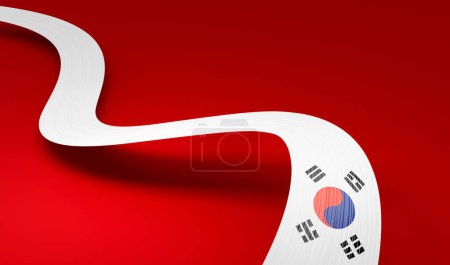 Téléchargez les photos : 3d drapeau de la Corée du Sud 3d ondulé brillant ruban de Corée du Sud isolé sur fond rouge Illustration 3d - en image libre de droit