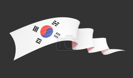 Téléchargez les photos : Drapeau 3D De La Corée Du Sud Ruban De Drapeau Brillant 3d Isolé Sur Fond Gris, illustration 3d - en image libre de droit
