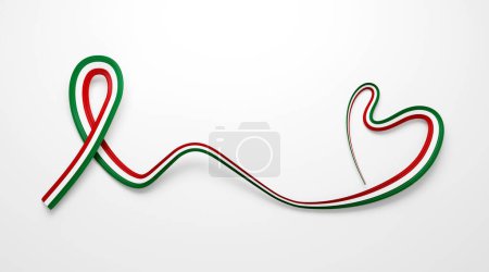Foto de Bandera 3d de Hungría Forma de corazón Brillante Ondulada Cinta de Conciencia Bandera sobre fondo blanco Ilustración 3d - Imagen libre de derechos