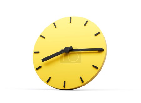 Téléchargez les photos : Horloge murale ronde jaune simple 3d 8 : 15 Huit Quinze Dernier Huit Illustration 3d - en image libre de droit