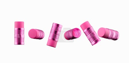 3d Shiny Pink Metallic Ferrules With Soft Pink Erasers On White Background 3d Illustration