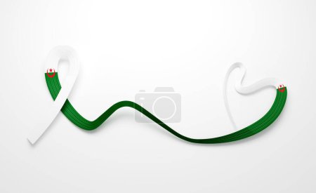 3d Flagge Algeriens Herzform Glänzend Wavy Awareness Ribbon Flag Weißer Hintergrund 3d Illustration