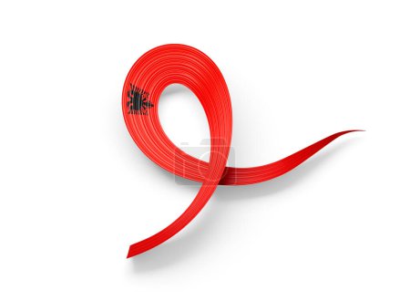3d Flagge von Albanien Glänzende wellige Awareness Ribbon Flagge Isoliert auf weißem Hintergrund 3d Illustration