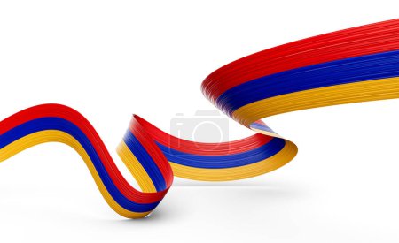 3d Flagge von Armenien 3d Wavy Shiny Armenia Ribbon Isoliert auf weißem Hintergrund 3d Illustration