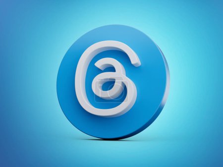 3d shiny blue light with rounded blue and blue thread icon on blue background 3d illustration
