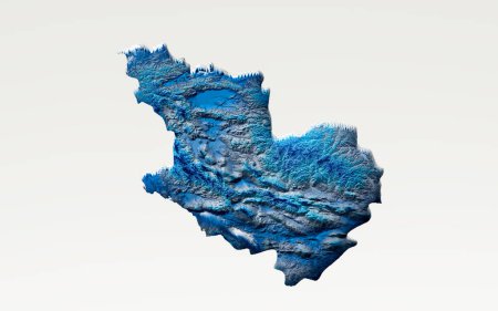 Mapa de la textura del relieve sombreado del mapa de la Madinah del agua azul profundo 3d en fondo blanco Ilustración 3d