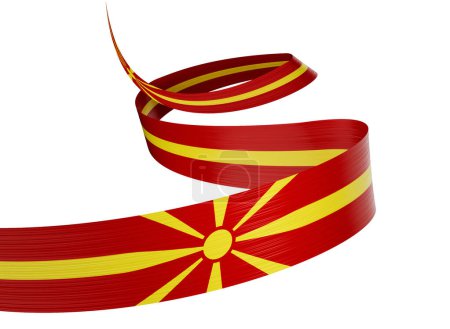 3d Flagge von Nord-Mazedonien 3d Glänzende wehende Bandfahne Isoliert auf weißem Hintergrund 3d Illustration