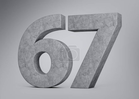 3d Concrete Number Sixty Seven 67 Digit Made Of Grey Concrete Stone Grey Background 3d Illustration