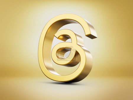 Téléchargez les photos : 3d brillant lumière dorée et icône de fil d'or sur fond doré Illustration 3d - en image libre de droit