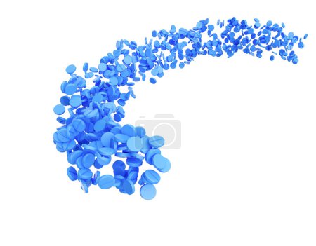 Pilules médicales arrondies bleues 3d circulant dans l'air Illustration 3d de concept de soins de santé