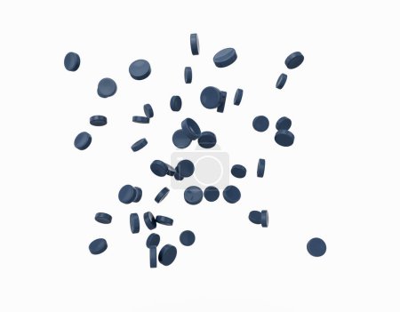 Granulés de plastique gris 3d ou perles de polymère de PVC volant dans l'air sur fond blanc Illustration 3d