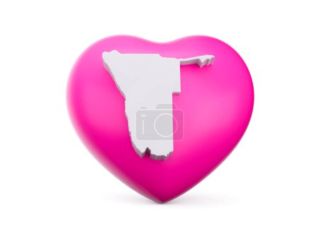 Corazón rosado 3d con el mapa blanco 3d de Namibia aislado en fondo blanco Ilustración 3d