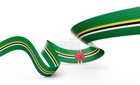 Bandera 3d de Dominica Bandera de cinta de Dominica brillante 3d ondeando sobre fondo blanco Ilustración 3d