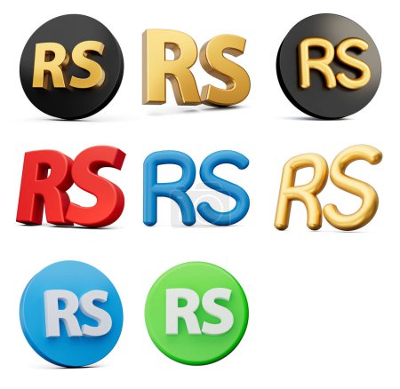 3d Set von acht verschiedenen Stilen des Rupie-Symbols mit abgerundeten Symbolen weißer Hintergrund 3d Illustration