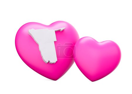 3d Shiny Pink Hearts With 3d White Map Of Namibia Isolated On White Background 3d Illustration