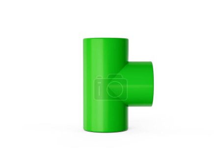 3D Green PVC Tee Drei-Wege Rohrverbinder Isoliert auf weißem Hintergrund 3D Illustration