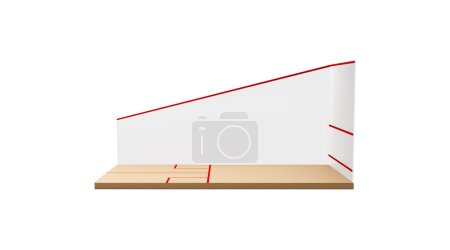 Photo for 3D Rendering Of A Squash Court With Red Lines Marking Wooden Parquet And White Walls 3D Illustration - Royalty Free Image