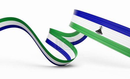 3d Flag Of Lesotho 3d Wavy Shiny Lesotho Ribbon Flag Isolated On White Background 3d Illustration