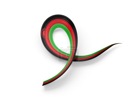 3d Flagge von Malawi Glänzend Wavy Awareness Ribbon Flagge von Malawi auf weißem Hintergrund 3d Illustration