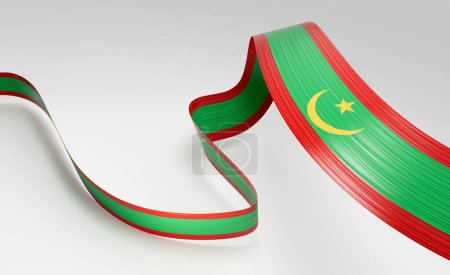 Foto de Bandera 3d de Mauritania Bandera de cinta de Mauritania ondeando brillante 3d sobre fondo blanco Ilustración 3d - Imagen libre de derechos